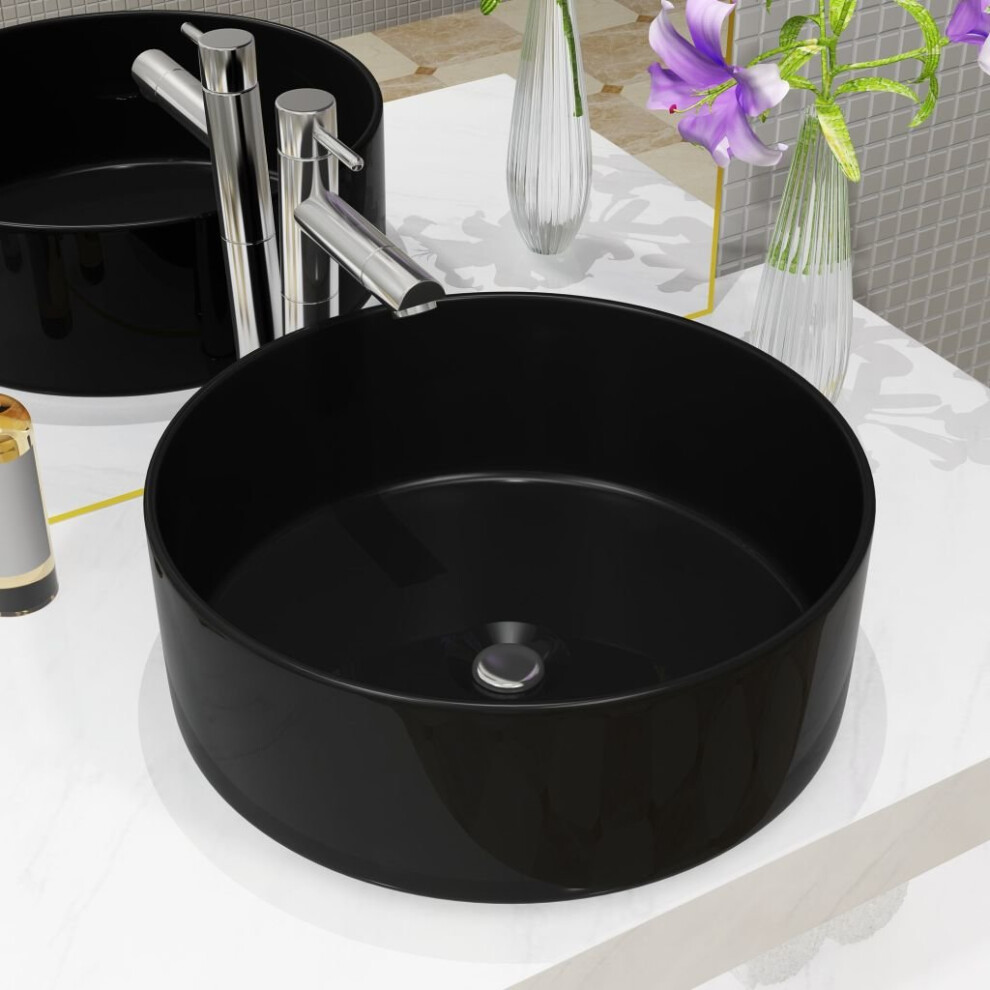 Vidaxl Basin Ceramic Round Black 40X15cm Bathroom Cloakroom Countertop Sink