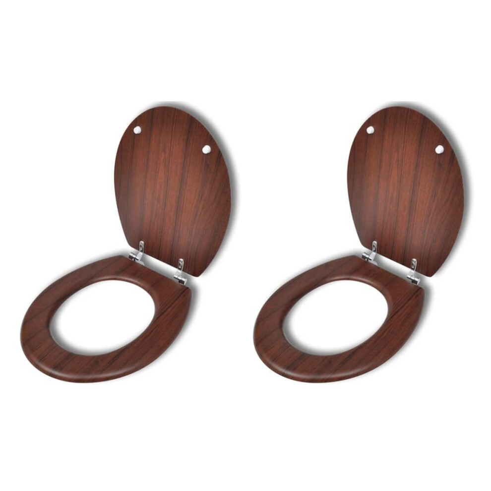 vidaXL 2x Toilet Seats with Lids MDF Brown Bathroom WC Accessory