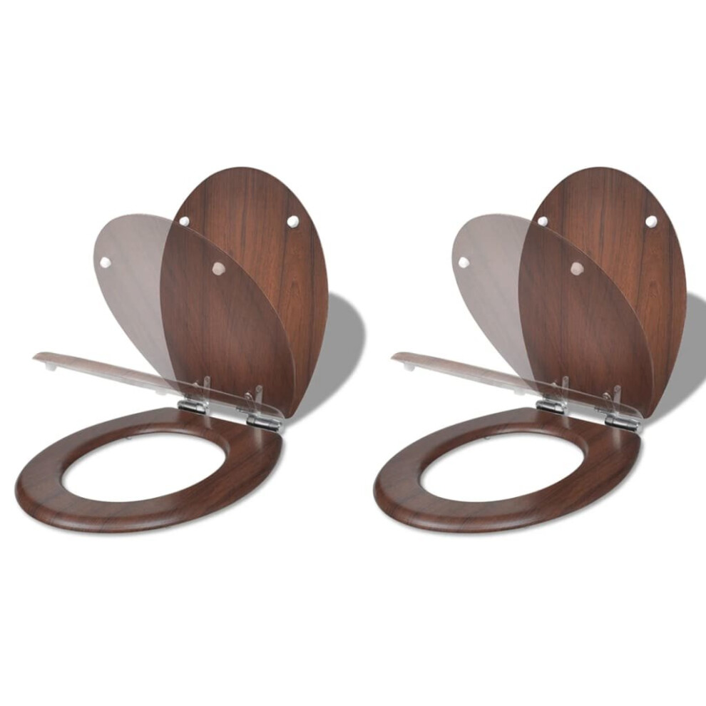 vidaXL 2x Toilet Seats with Soft Close Lids MDF Brown Bathroom WC Accessory