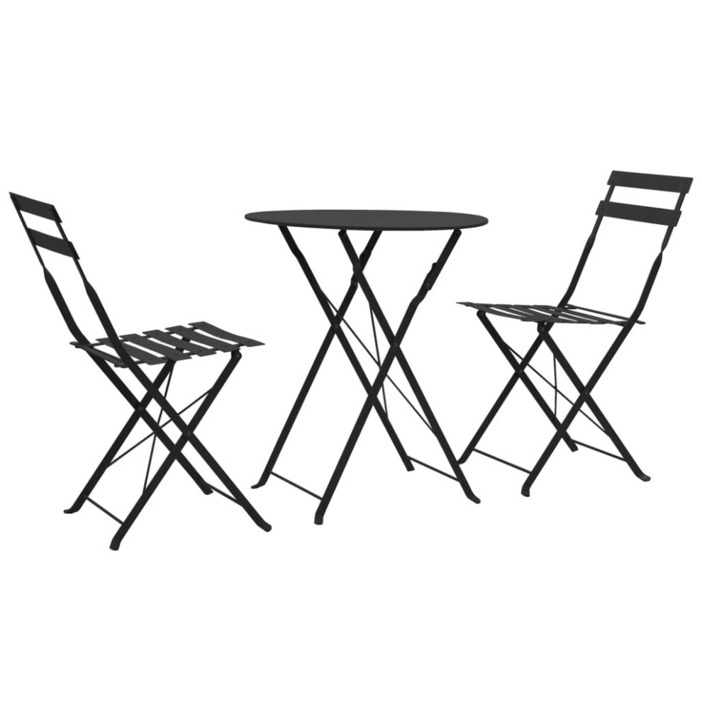 vidaXL 3 Piece Outdoor Bistro Set Black Steel Balcony Furniture Stool Table