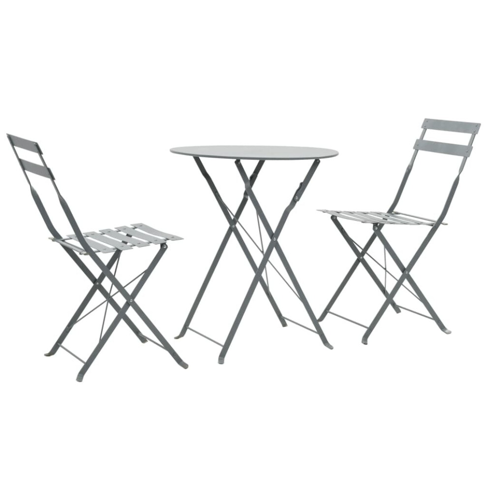 vidaXL 3 Piece Outdoor Bistro Set Grey Steel Balcony Furniture Stool Table