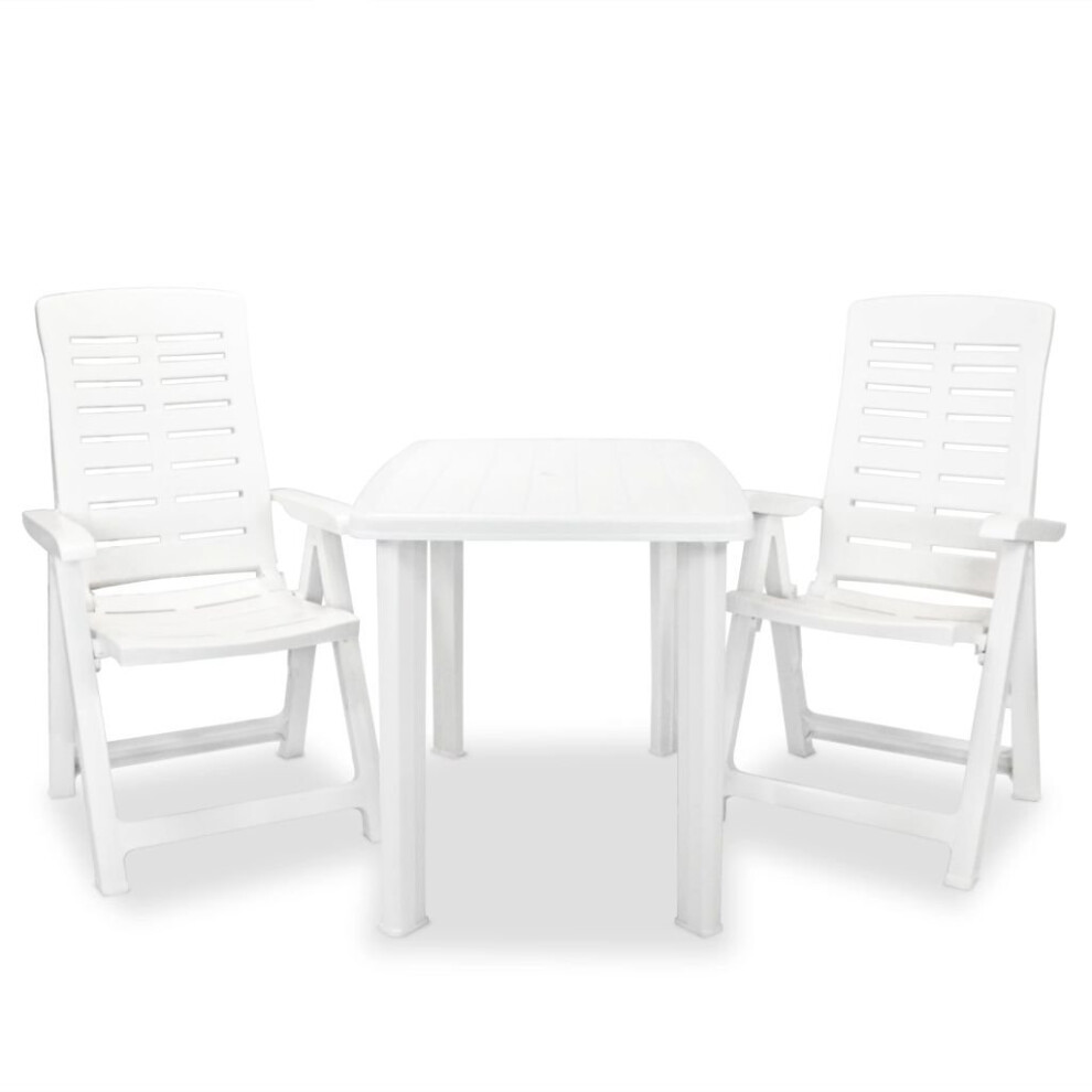 vidaXL Outdoor Bistro Set 3 Piece 101x68x72cm White Garden Table Folding Chair