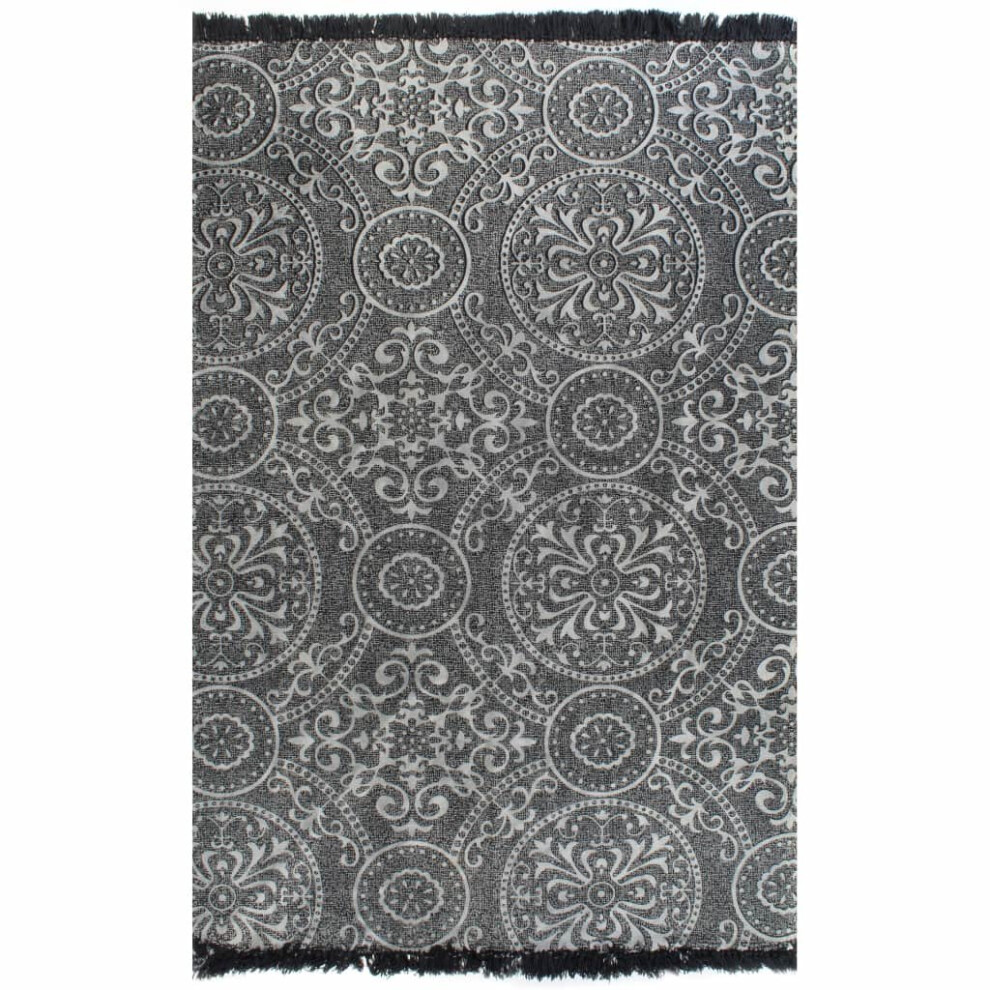vidaXL Kilim Rug Cotton 120x180cm with Pattern Grey Home Flooring Carpet Mat