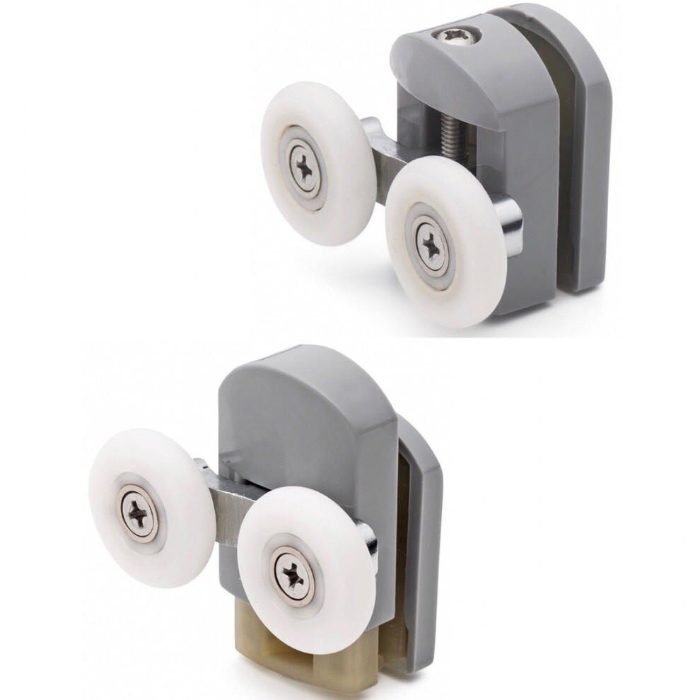 (23mm) Set of 2 Double Shower Door Rollers/Runners /Wheels 23mm or 25mm Wheel Dia Grey Plastic L105