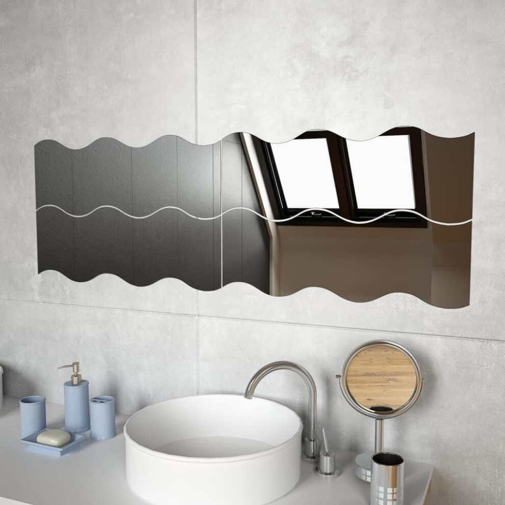 vidaXL 4x Wall Mirrors 60x18.5cm Wave Glass Home Bedroom Vanity Makeup Decor