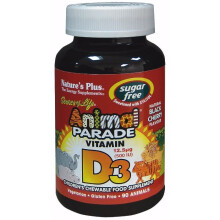 NaturesPlus, Tierparade, Vitamin D3, Zuckerfrei, Schwarze Kirsche, 500 IE, 90 Tierförmige Tabletten