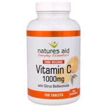 Natures Aid Vitamine C 1000mg Time Release avec Bioflavonoïdes d'Agrumes, 180 Comprimés. Convient aux végétaliens.