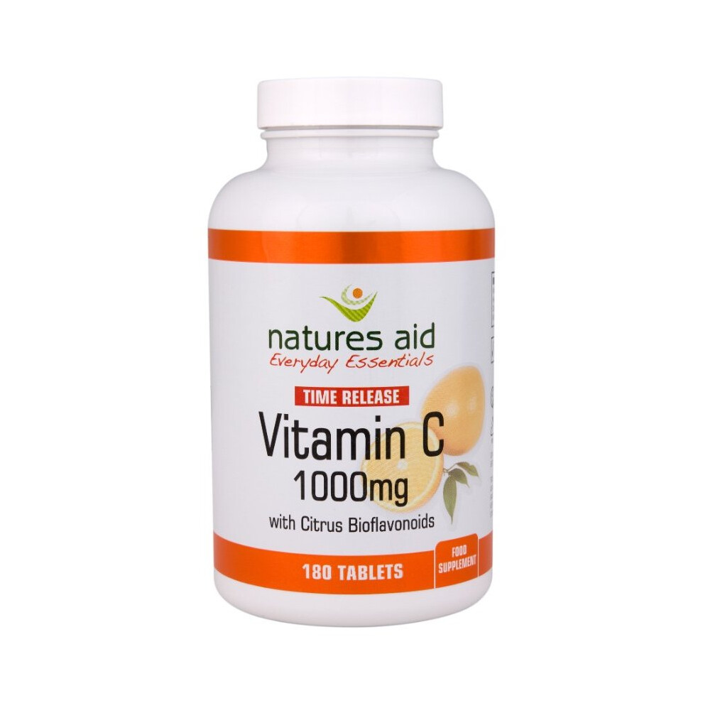 Natures Aid Vitamin C 1000mg Time Release with Citrus Bioflavonoids, 180 Tablets. Suitable for Vegans.