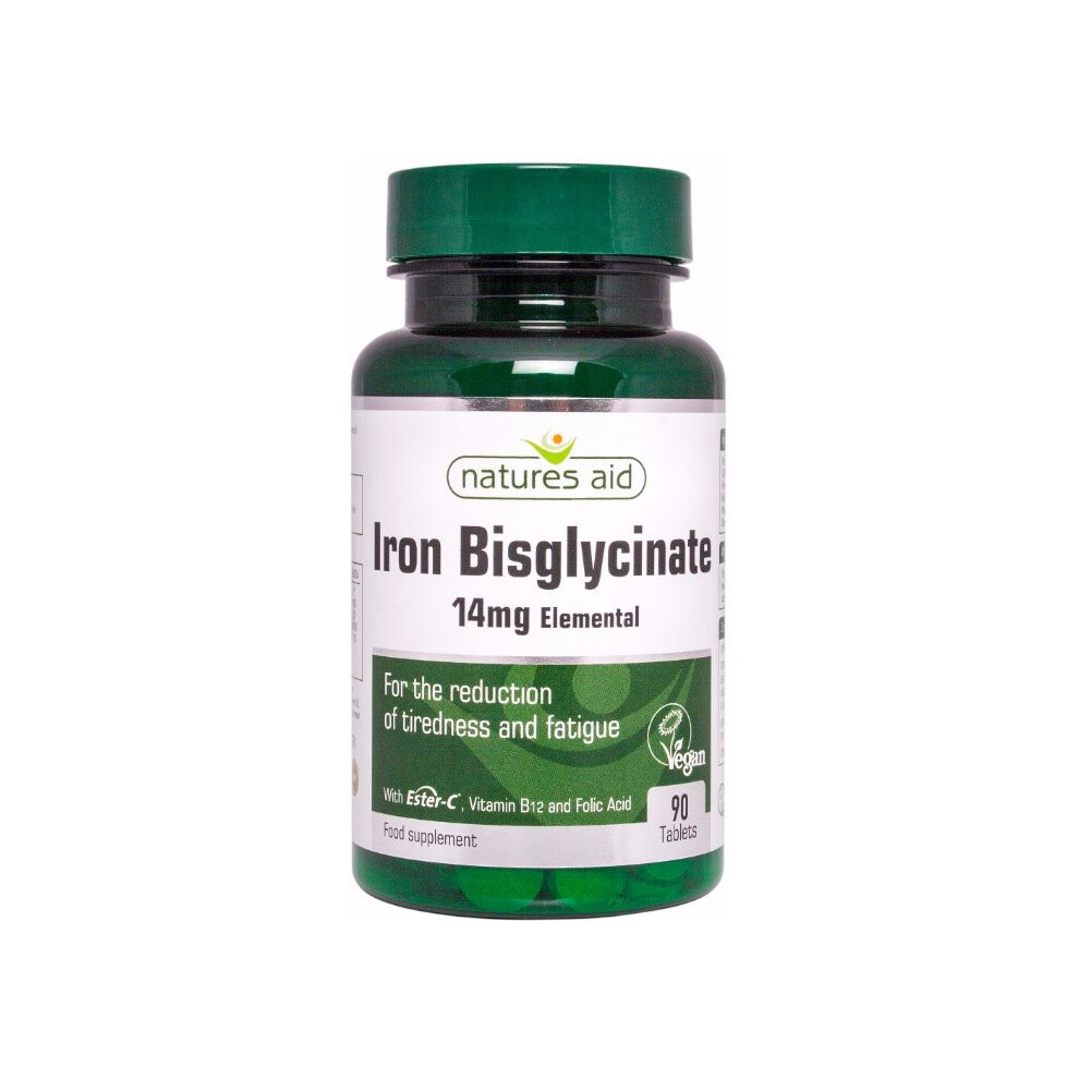 Natures Aid Iron (Bisglycinate) with Ester C, Vit B12 & Folic Acid, 90 tabs