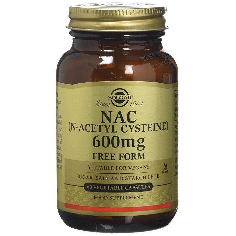 Solgar NAC (N-Acetyl-Cysteine) 600 Mg Vegetable Capsules , 60