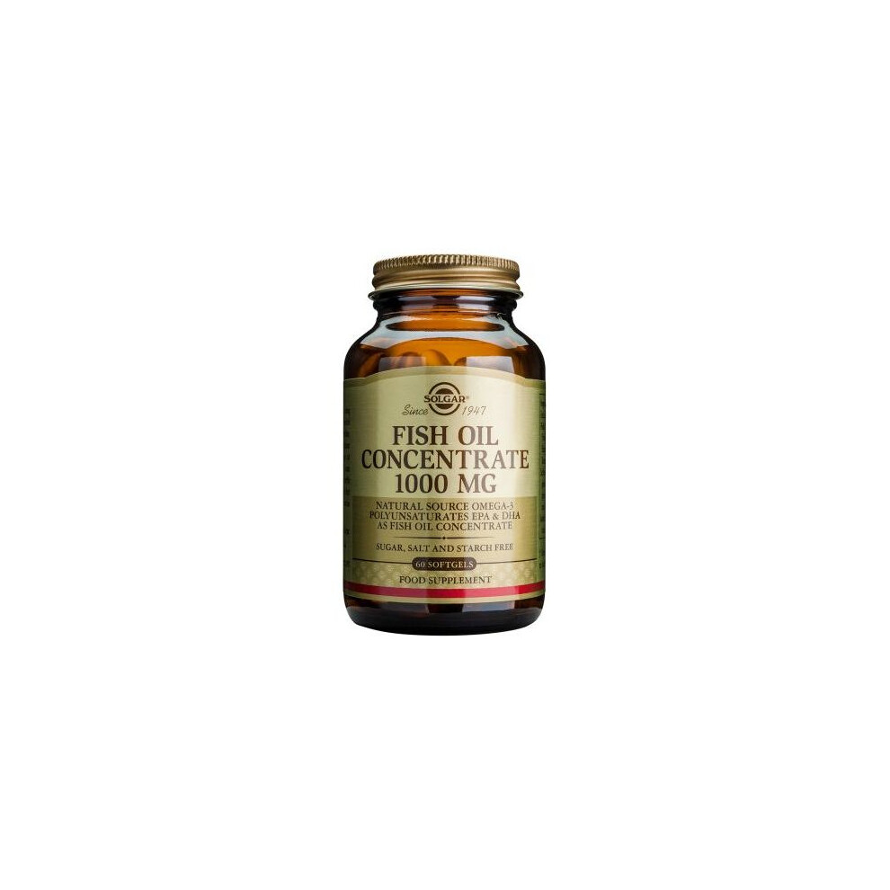 Solgar Fish Oil Concentrate 1000 Mg Softgels - Epa 180 Mg, Dha 120 Mg, Molecular Distillation, Purity Tested, 60 Softgels