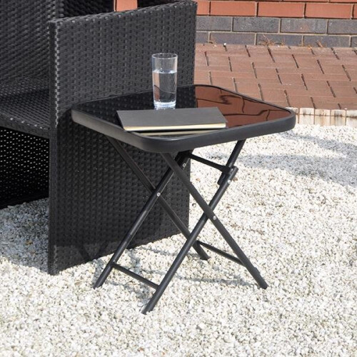 Kingfisher Kingfisher Black Glass Garden Folding Side Table - 45 x 45cm