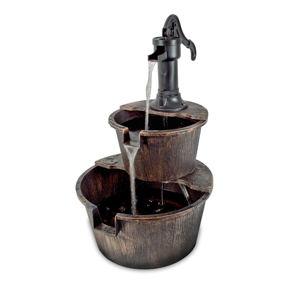 GardenKraft Outdoors 2-Tier Tap & Barrel Fountain Water Feature