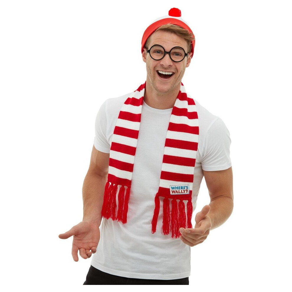 Smiffy's Adults Where's Wally Fancy Dress Kit - Scarf, Hat & Glasses Multicoloured