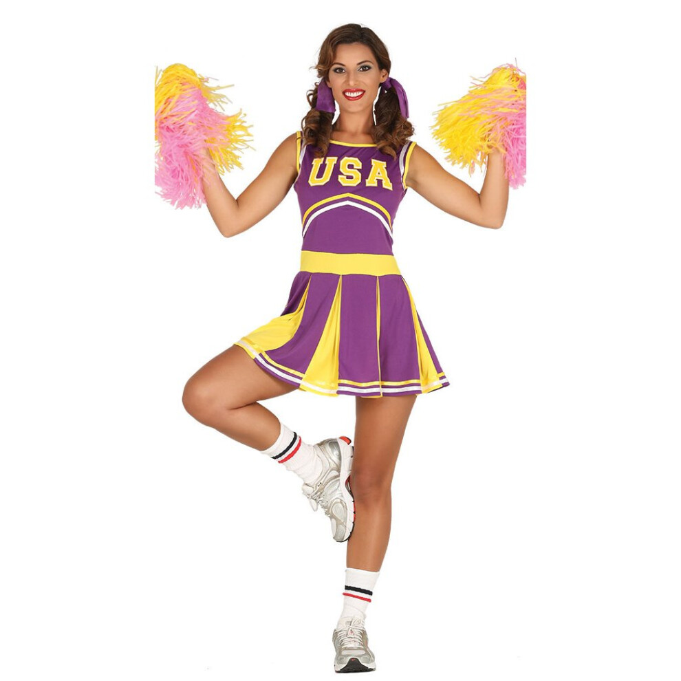 Womens Purple USA Cheerleader Fancy Dress Costume 14 - 16