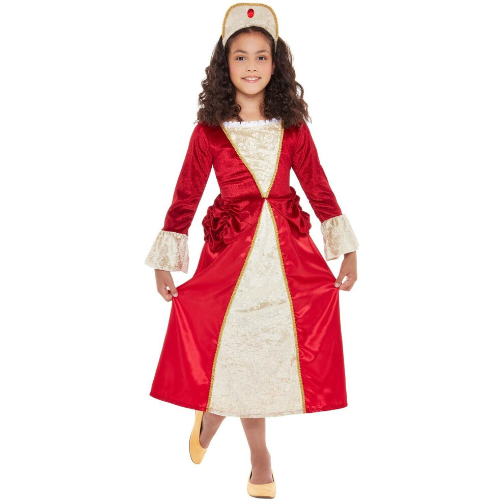 Girls Red & Gold Tudor Princess Fancy Dress Costume