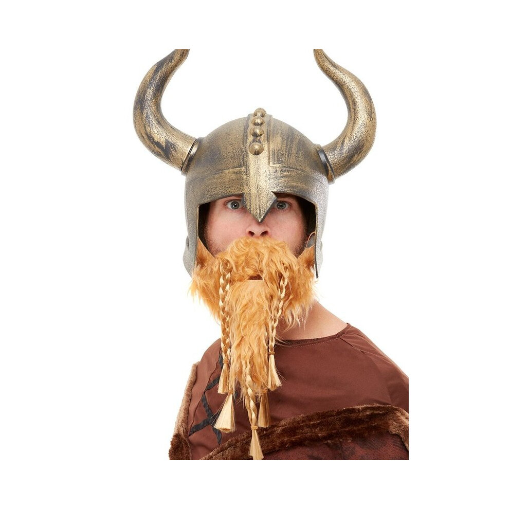 Smiffy's Mens Viking Helmet & Beard Fancy Dress Accessory Gold