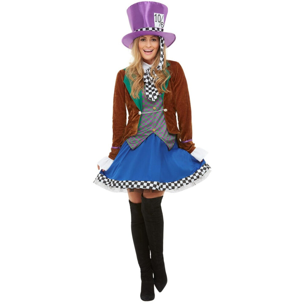 Womens Adults Miss Hatter Fancy Dress Costume Wonderland Fairytale Size 16 - 18