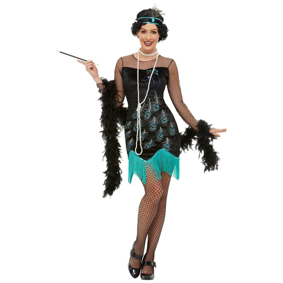 Womens 1920s Peacock Flapper Fancy Dress Costume Size 16 - 18