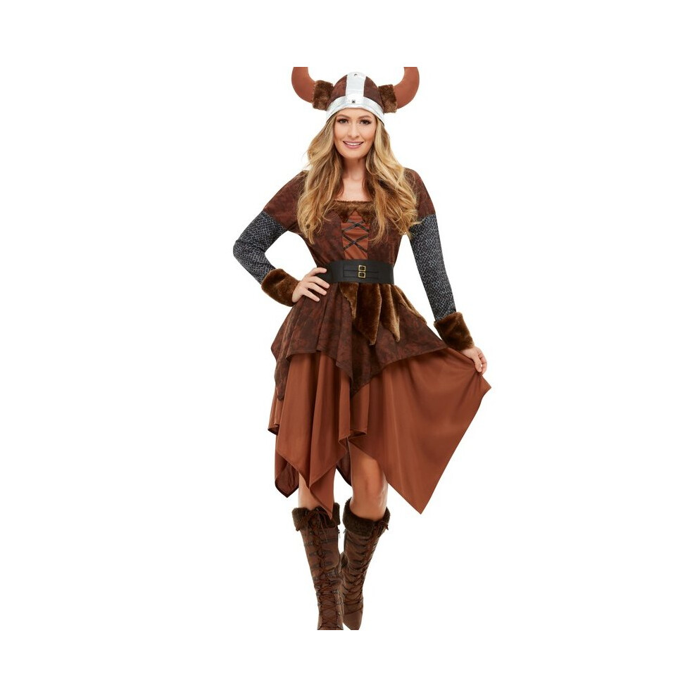 Smiffy's Womens Viking Barbarian Queen Fancy Dress Costume Size 12 - 14 Brown