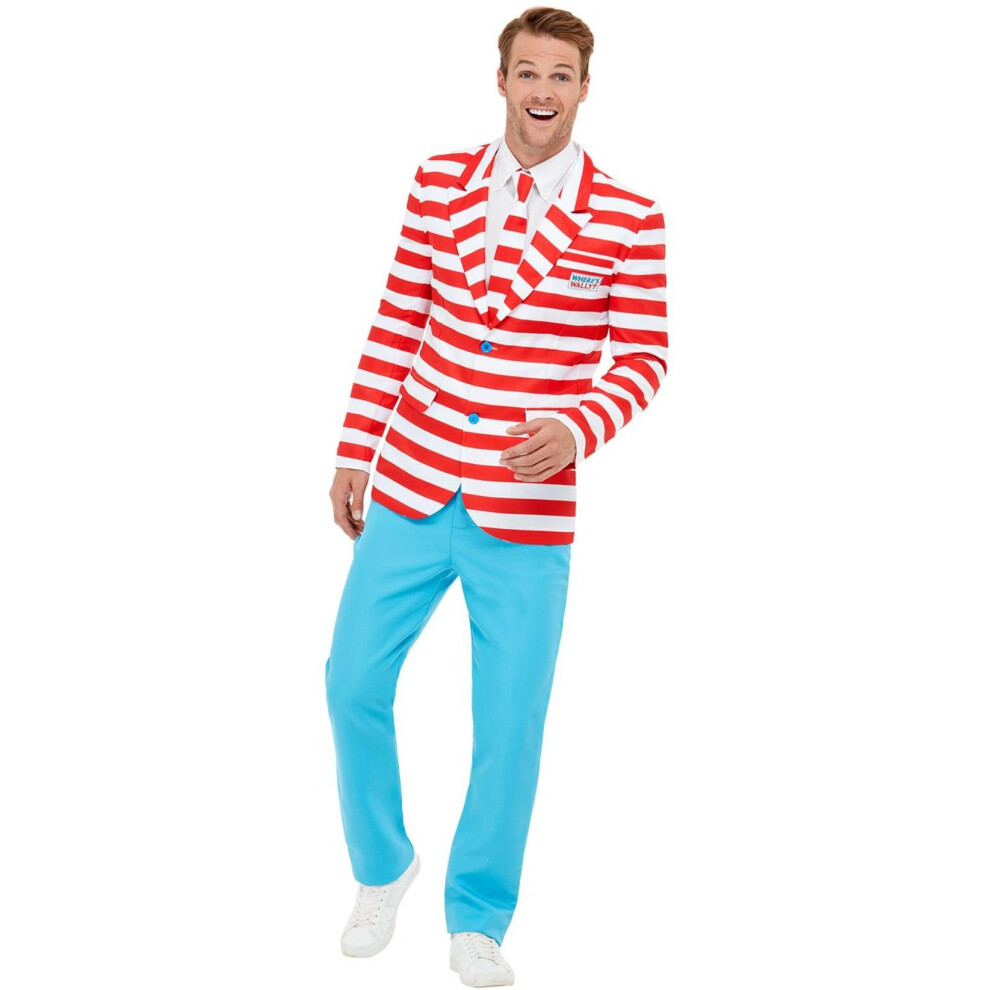 Smiffy's Mens Adults Where's Wally Official Licensed Fancy Dress Suit Multicoloured