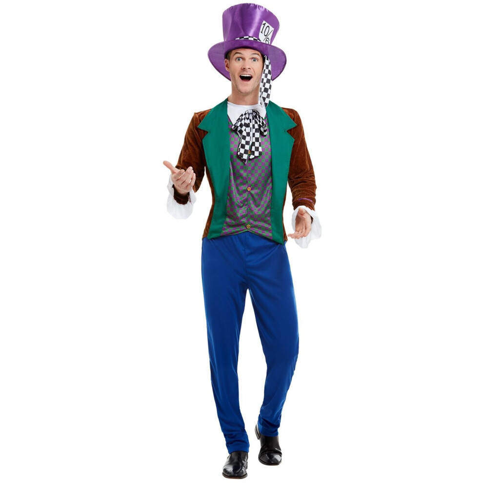 Mens Adults Mad Hatter Fancy Dress Costume Wonderland Fairytale Large