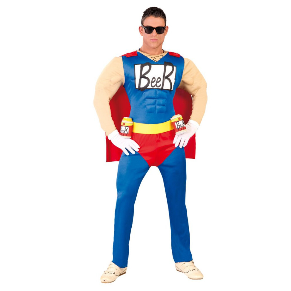 Mens Beer Superhero Fancy Dress Costume Stag Party Extra Large