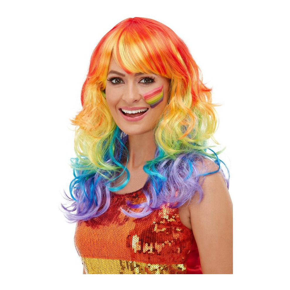 Smiffys 52026 Rainbow Glam Wig, Multi-Colour