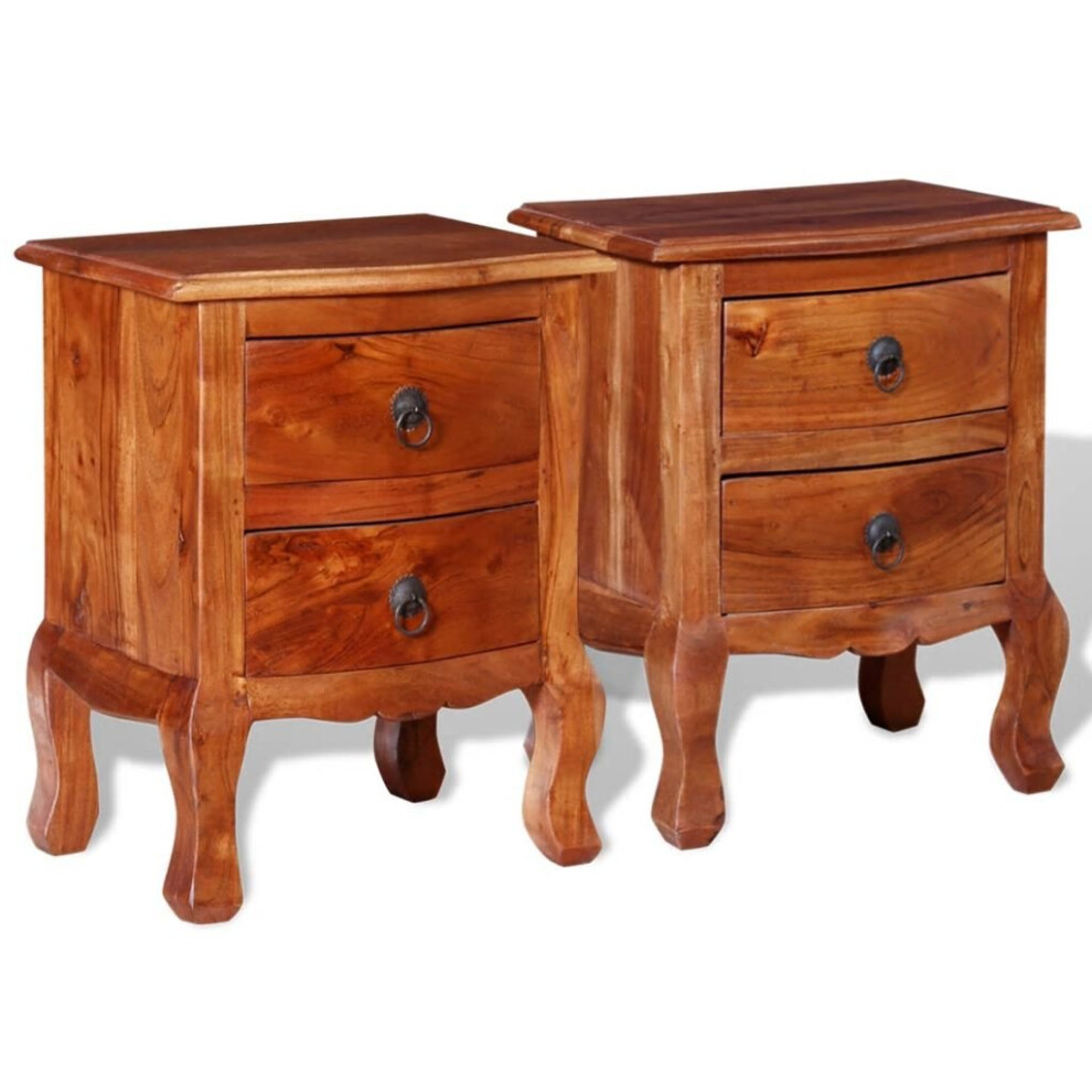 vidaXL 2 pcs Nightstands Bedside Table Cabinet with Drawers Solid Acacia Wood