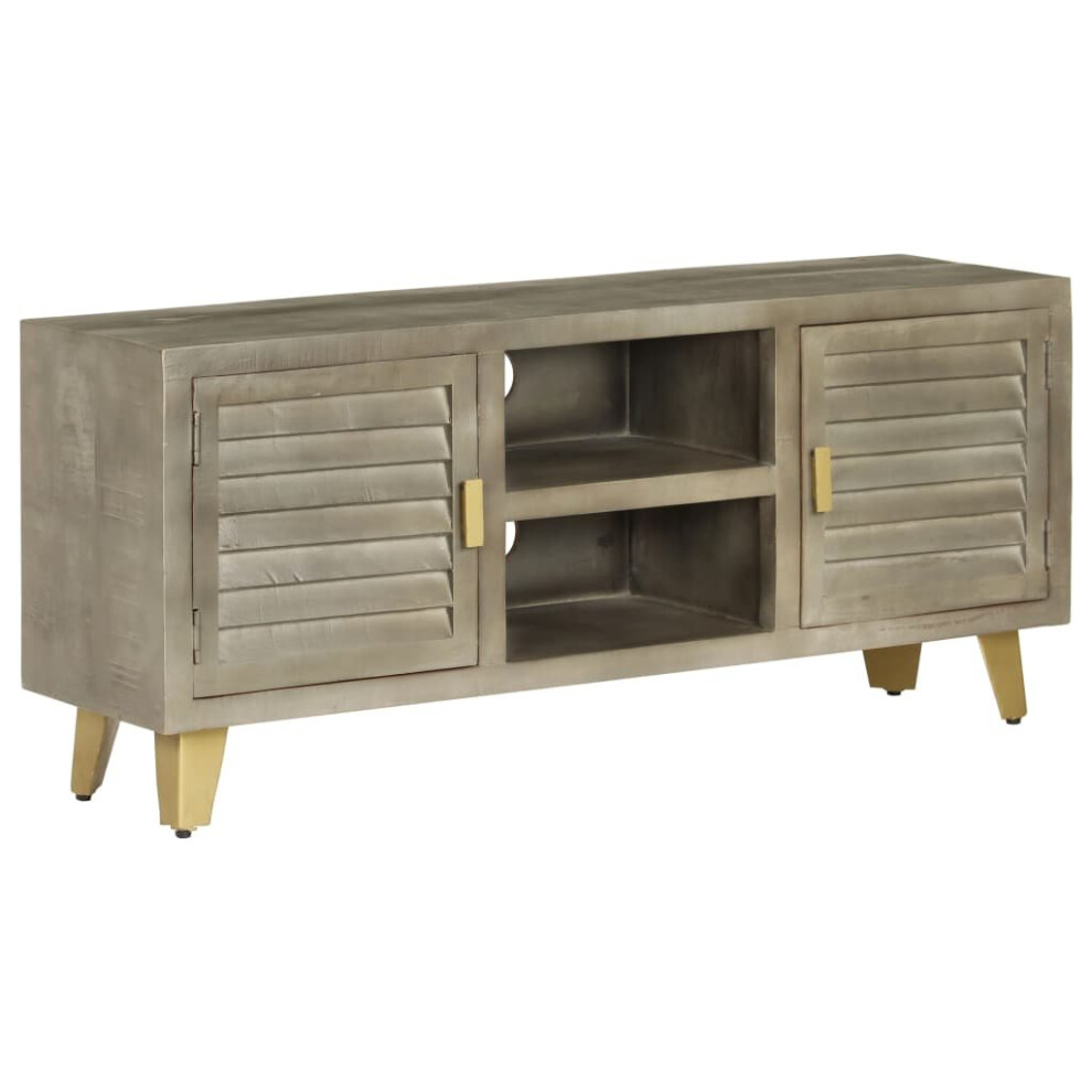 vidaXL Solid Mango Wood TV Cabinet Grey with Brass 110x30x48cm Stand Unit