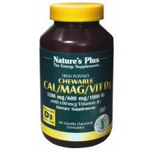 NaturesPlus, Kautabletten Cal/Mag/Vit D3 mit Vitamin K2, Vanille, 60 Kautabletten