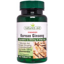 Natures Aid Korean Ginseng 40mg (600mg equiv), 90 Tablets. Suitable for Vegans.