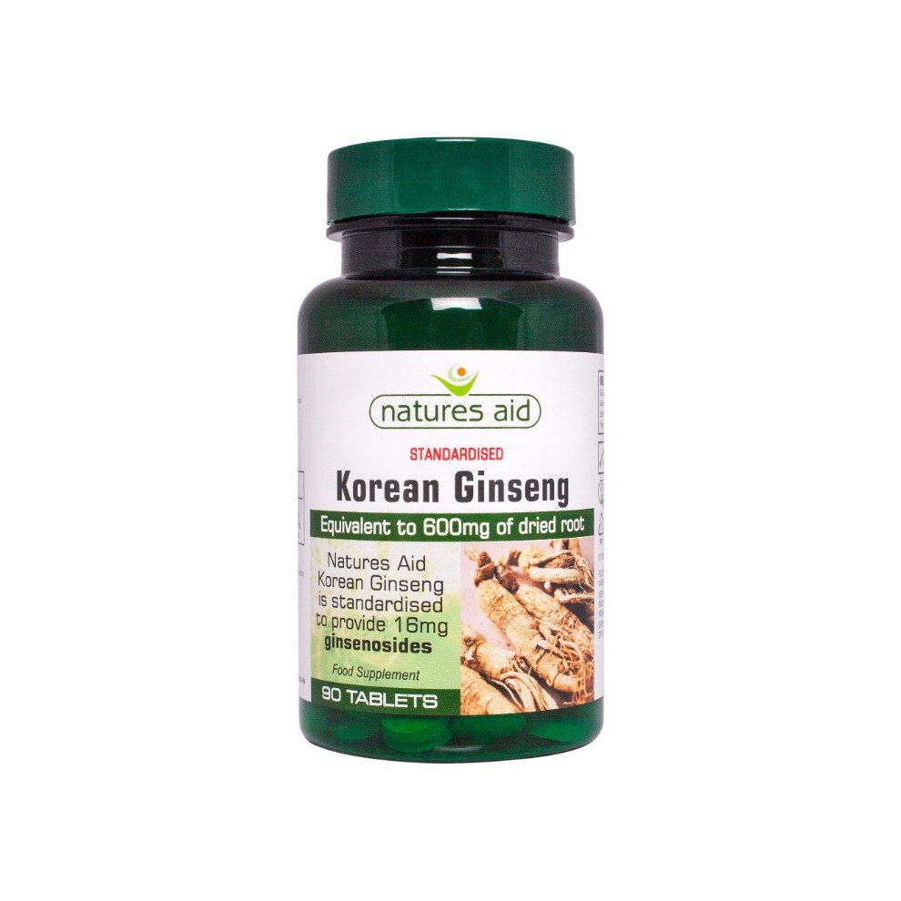 Natures Aid Korean Ginseng 40mg (600mg equiv), 90 Tablets. Suitable for Vegans.