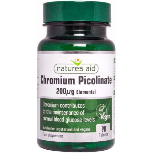 Natures Aid Natures Aid Chromium Picolinate 200ug elemental, 90 Tablets. Suitable for Vegans.