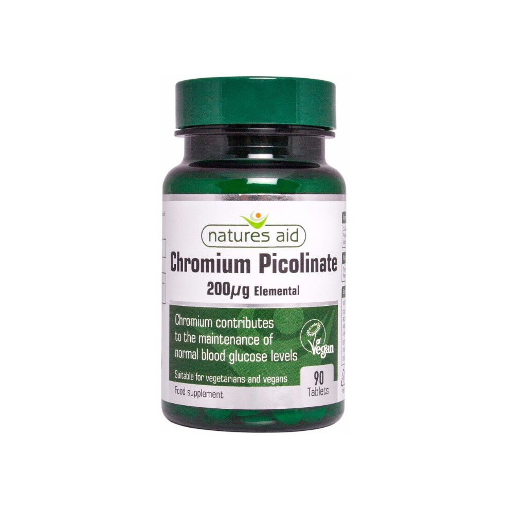 Natures Aid Chromium Picolinate 200ug elemental, 90 Tablets. Suitable for Vegans.