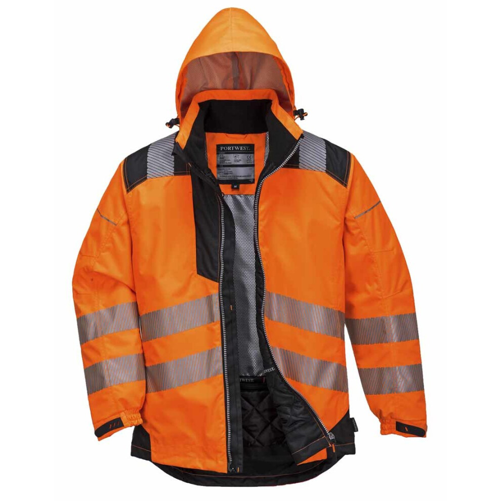 (Medium, Orange/Black) Portwest - PW3 Vision Hi-Vis Safety Workwear Rain Jacket