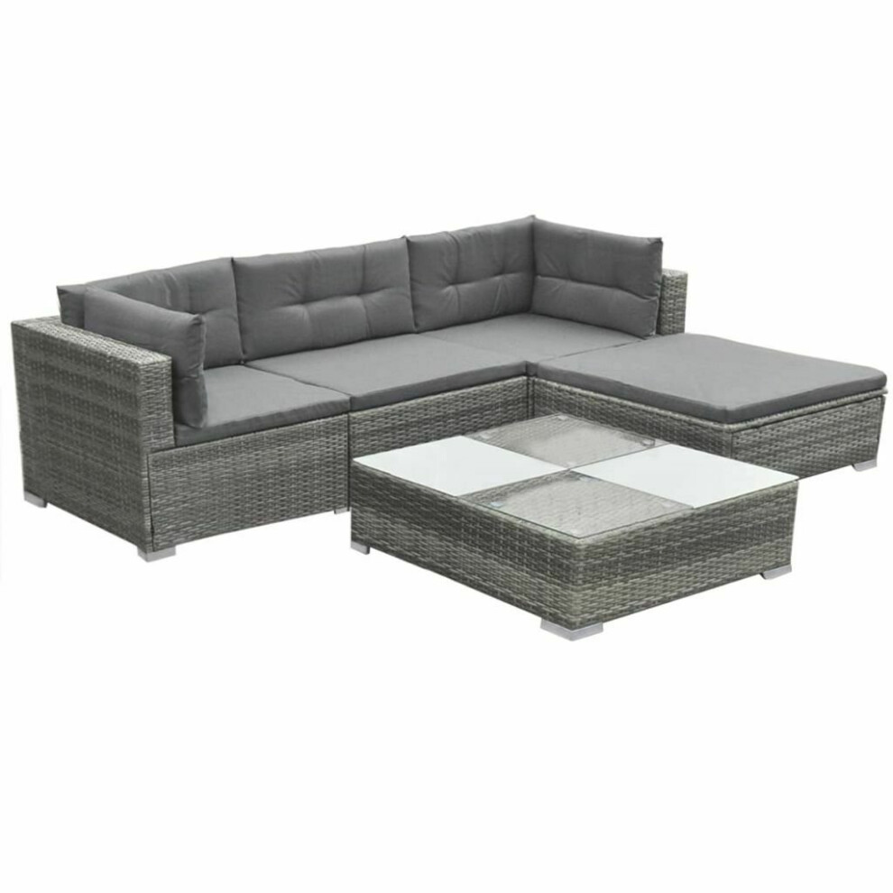 vidaXL Garden Lounge Set 5 Piece with Cushions Poly Rattan Grey Chaise Lounge