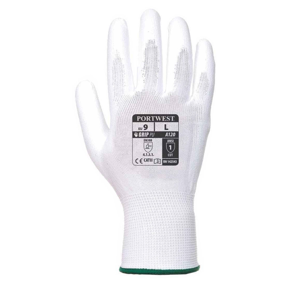 (Large- 1 Pair Pack, White) Portwest - Superb abrasion and tear resistance PU Palm Glove (1 Pair Pack)