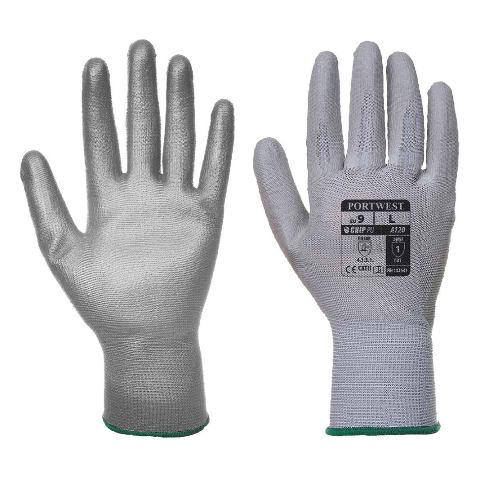 (X-Small- 1 Pair Pack, Grey) Portwest - Superb abrasion and tear resistance PU Palm Glove (1 Pair Pack)