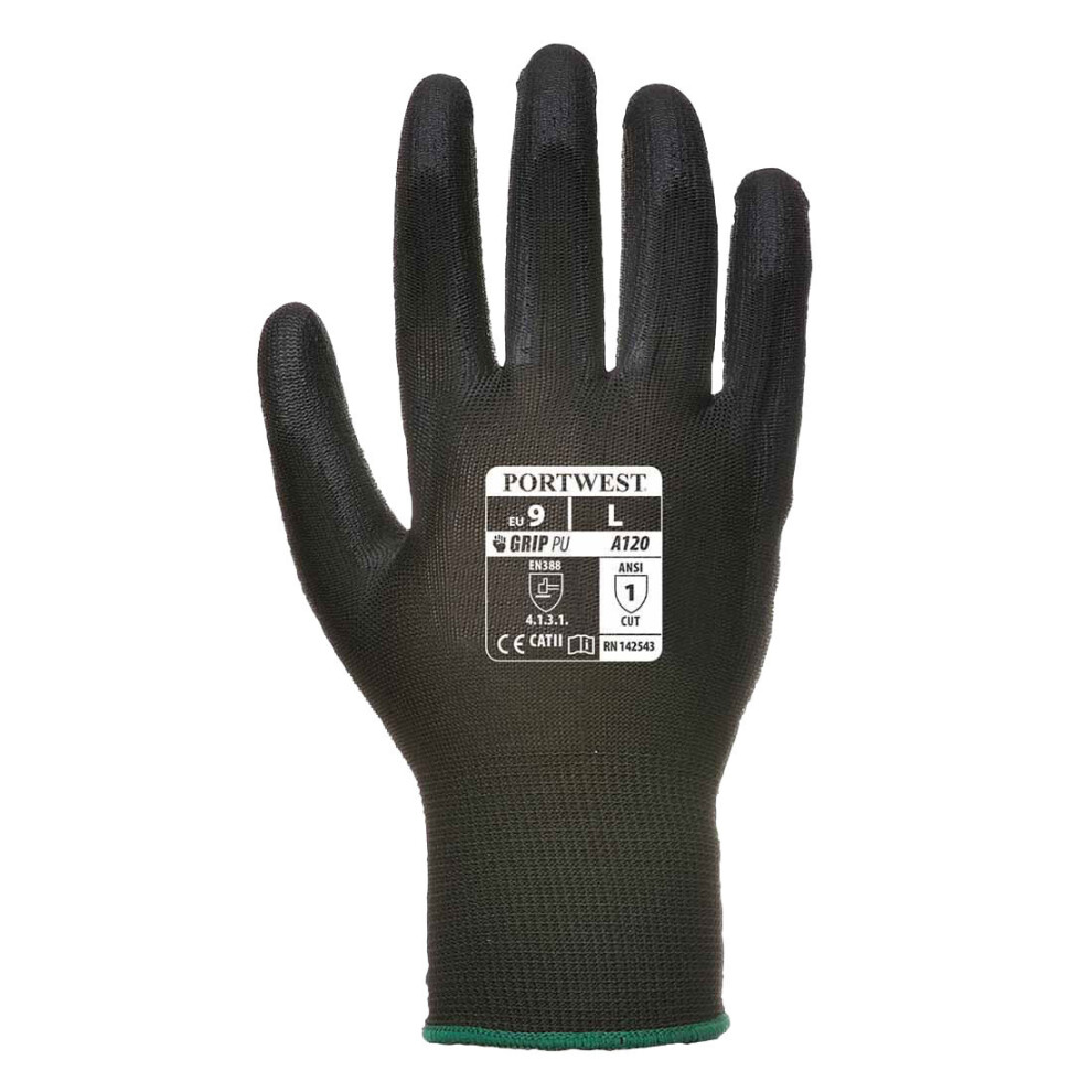 (Small- 1 Pair Pack, Black) Portwest - Superb abrasion and tear resistance PU Palm Glove (1 Pair Pack)