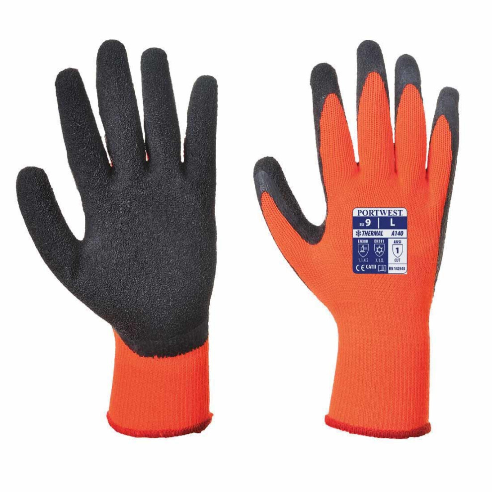 (Medium, Orange/Black) Portwest - 1 Pair Pack Thermal Hand Protection Grip Glove