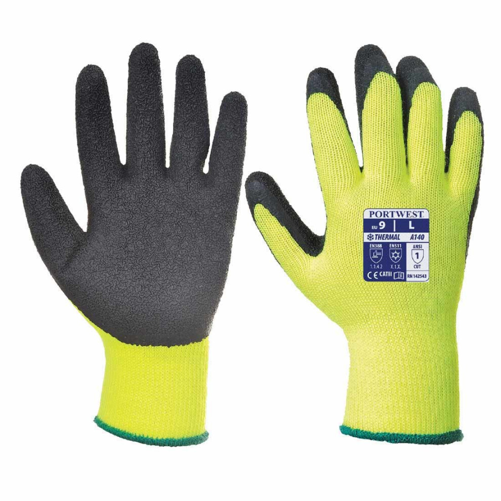 (2XL, Yellow/Grey) Portwest - 1 Pair Pack Thermal Hand Protection Grip Glove