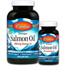 Carlson, Noorse, Zalmolie, 500 mg, 180 + 50 Zachte Gels (250 mg per Zacht Gel)