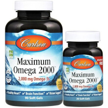 (120 Softgels) Carlson Maximum Omega 2000 mg Omega-3 Fish Oil Lemon Softgels