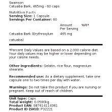Swanson, Full Spektrum Catuaba Bark, 465 mg, 60 Capsules