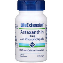 Life Extension, Astaksantiini fosfolipidien kanssa, 4 mg, 30 pehmeää tablettia