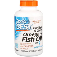 Doctor's Best, Ren & klart Omega 3 Fiskolja med Goldenomega, 2 000 mg, 120 Marin Softgels (1 000 mg per Softgel)
