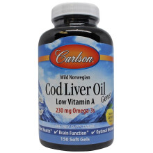 Carlson, Wild Norwegian, Cod Liver Oil Gems, Low Vitamin A, Natural Lemon, 150 Soft Gels