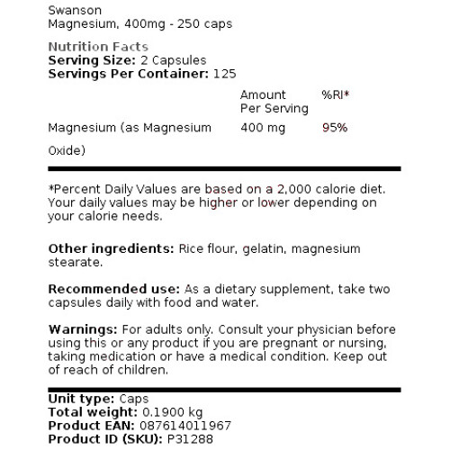 Swanson, Οξείδιο του Μαγνησίου, 400 mg, 500 Φιαλίδια (200 mg ανά Φιαλίδιο) 2