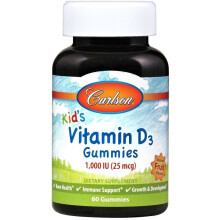 Carlson, Gyermek, Vitamin D3 Gumi, Természetes gyümölcs, 25 mcg (1.000 IU), 60 Vegetarian Gumi